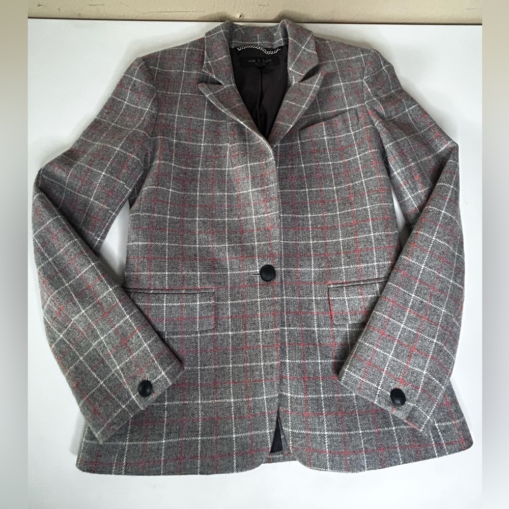 RAG & BONE Cotton Wool Blazer grey plaid size 2 Small - Picture 9 of 16